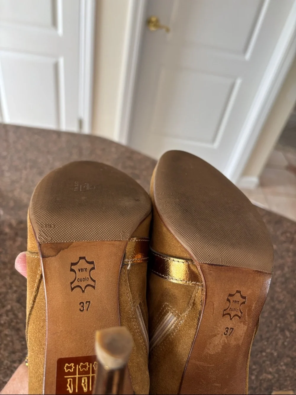 Versace Versus Ladies Camel Suede Bronze booties-7-VINTAGE 90’s